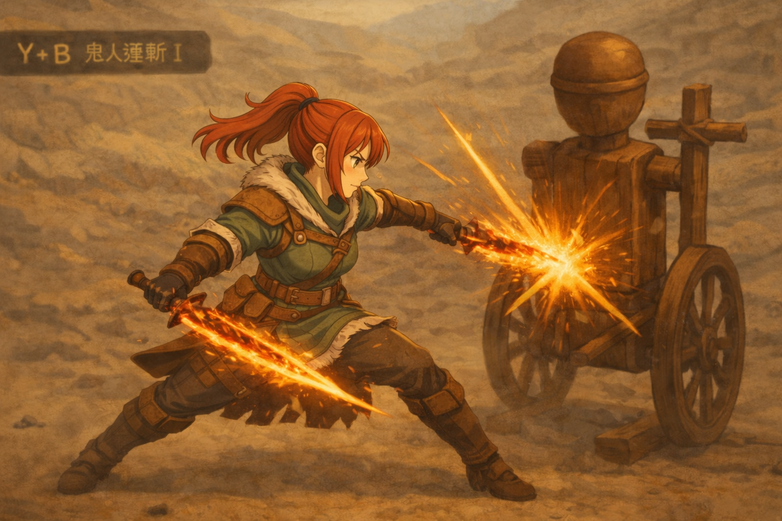 双剣で鬼人連斬をしているハンター