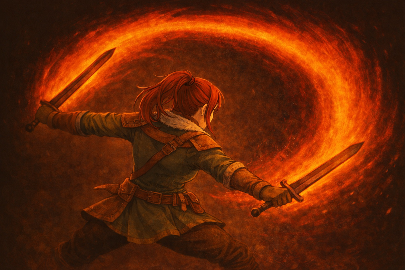 双剣で鬼人突進連斬をしているハンター