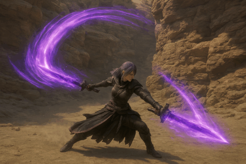 モンハンワイルズで双剣で乱舞している画像