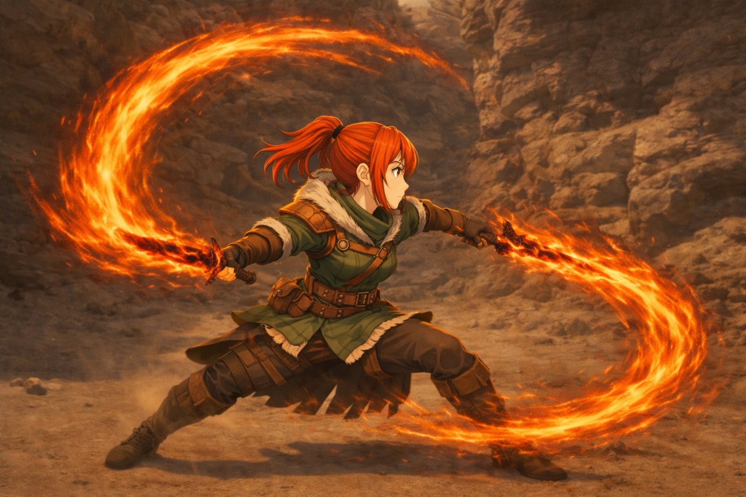 双剣で乱舞をしているハンター