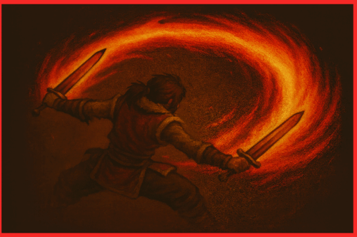 モンハンワイルズの双剣で鬼人突進連斬をしている画像