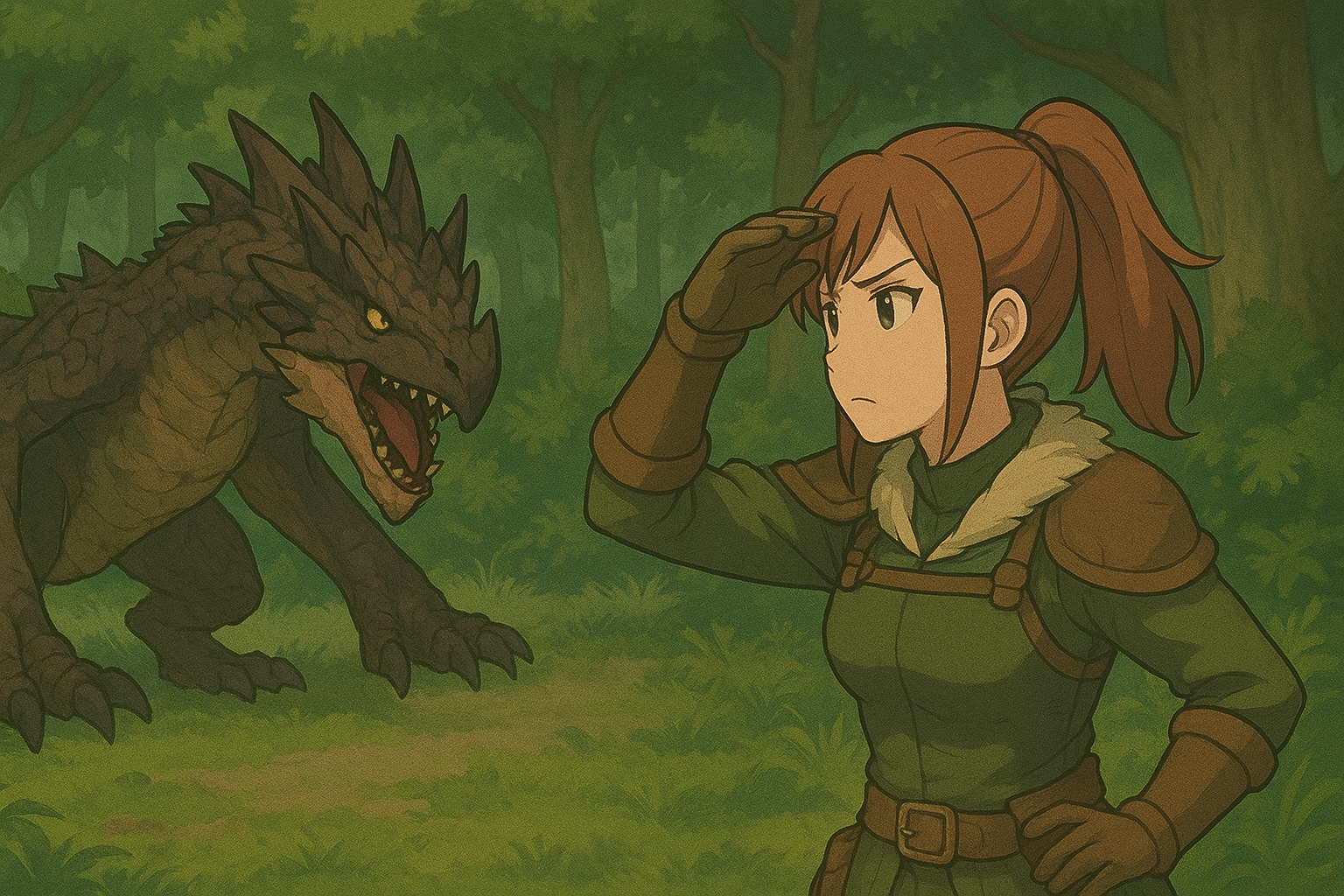 モンハンでハンターがモンスターを観察している画像