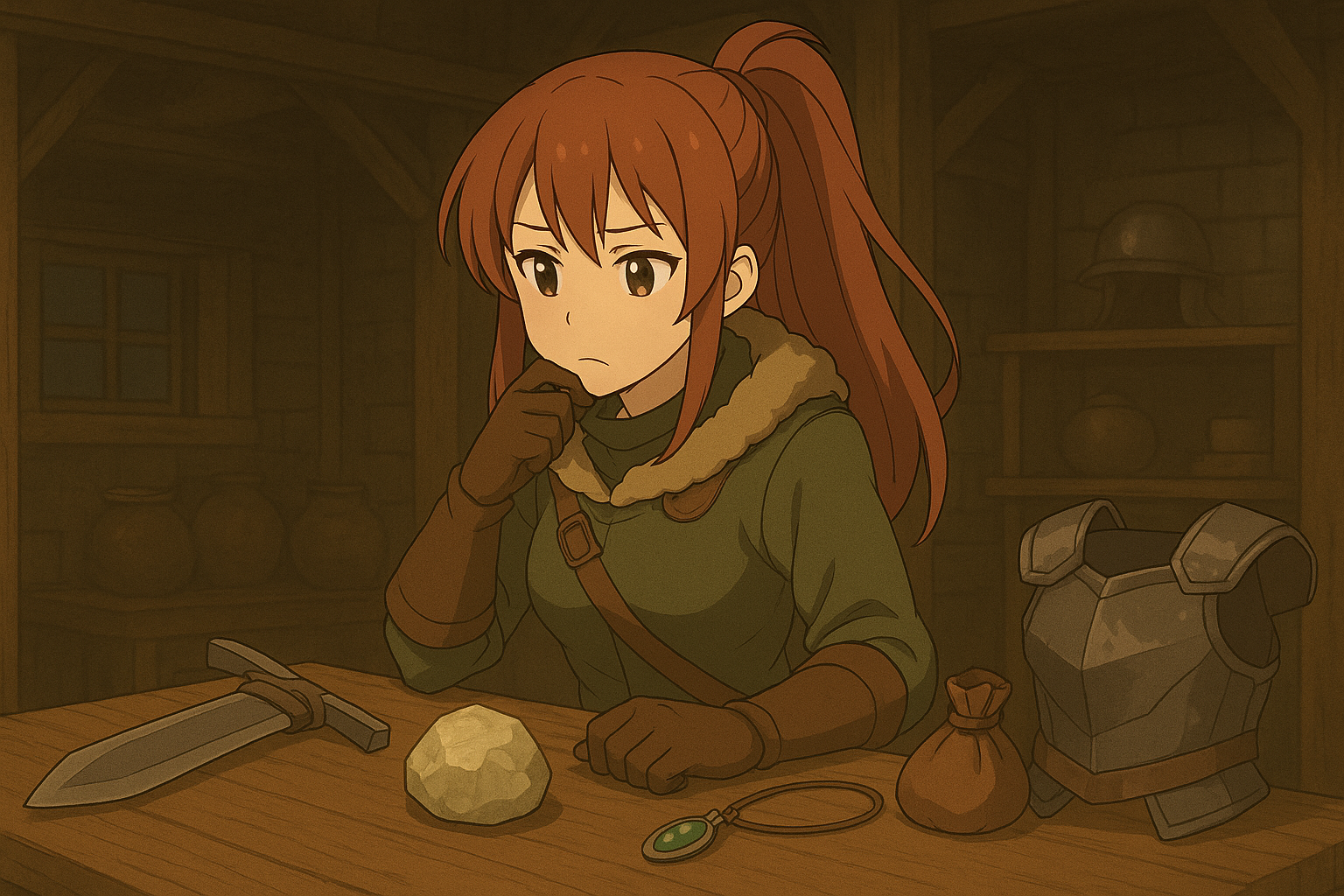 護石を集めるか武器を作るか悩んでいるハンター