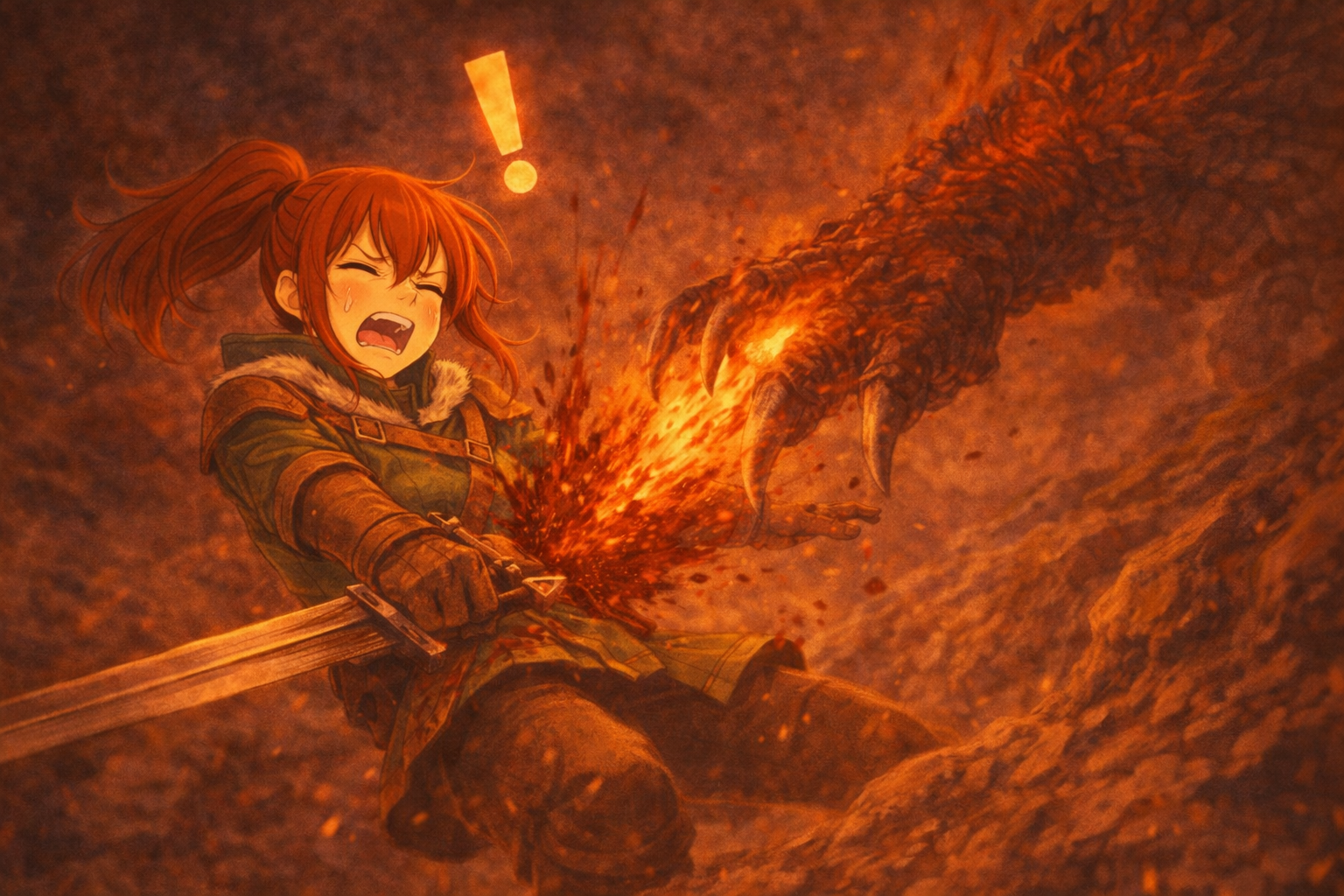 大技をやりすぎてモンスターの攻撃に当たってしまうハンター