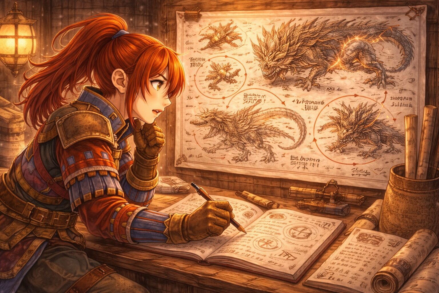 モンスターの動きを理解しようとしているハンター