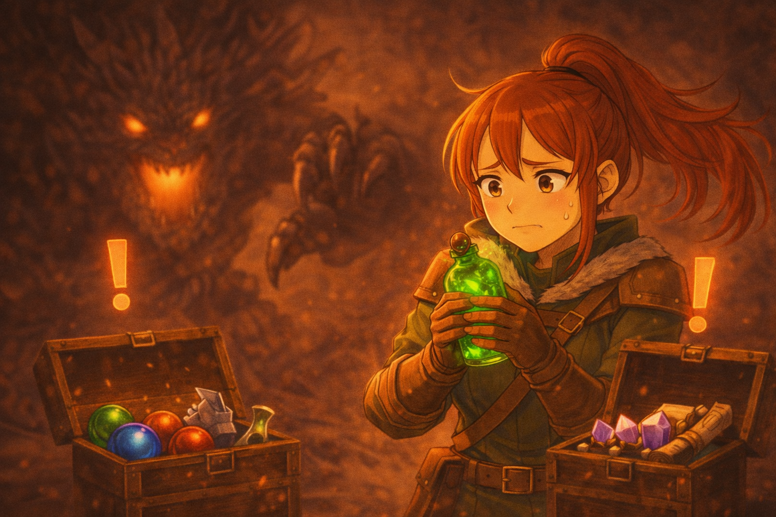 レアのアイテムを使うのを躊躇っているハンター