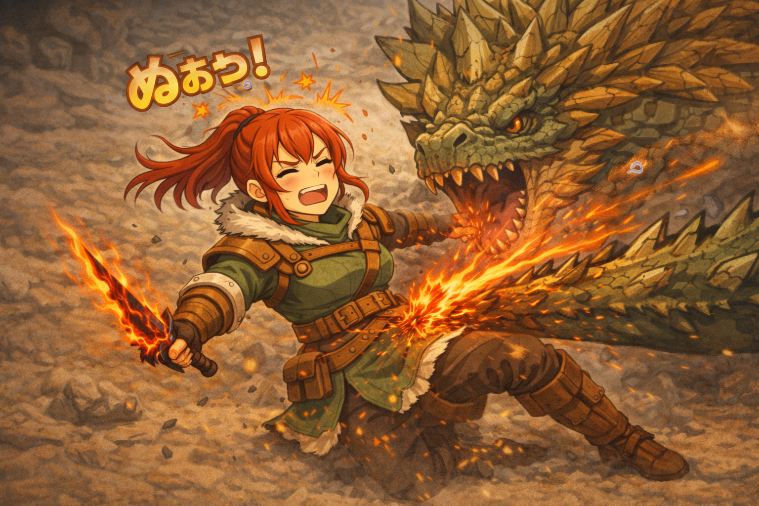 攻撃をやり過ぎてモンスターの攻撃を受けてしまうハンター