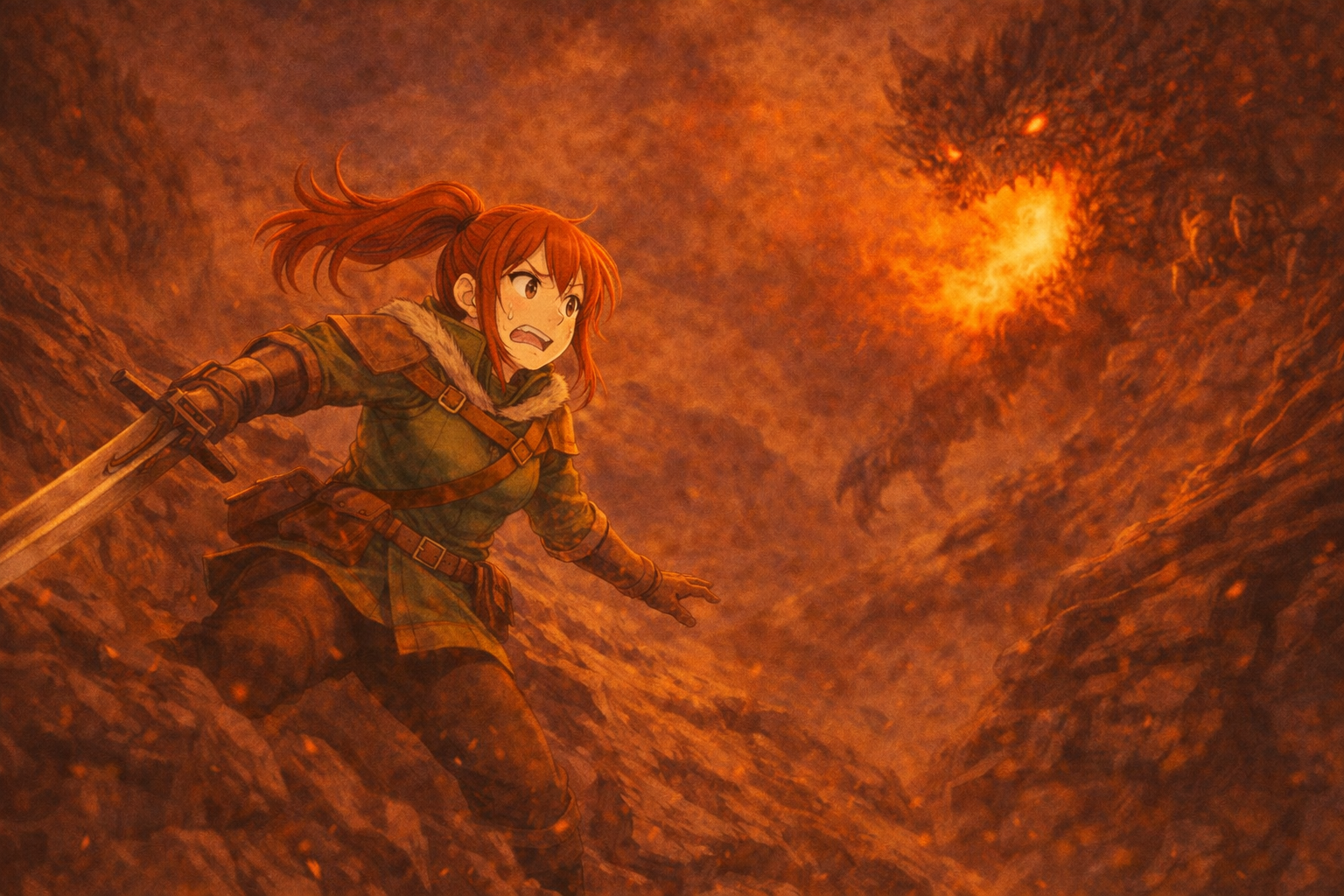 戦いづらい場所でモンスターと戦うハンター