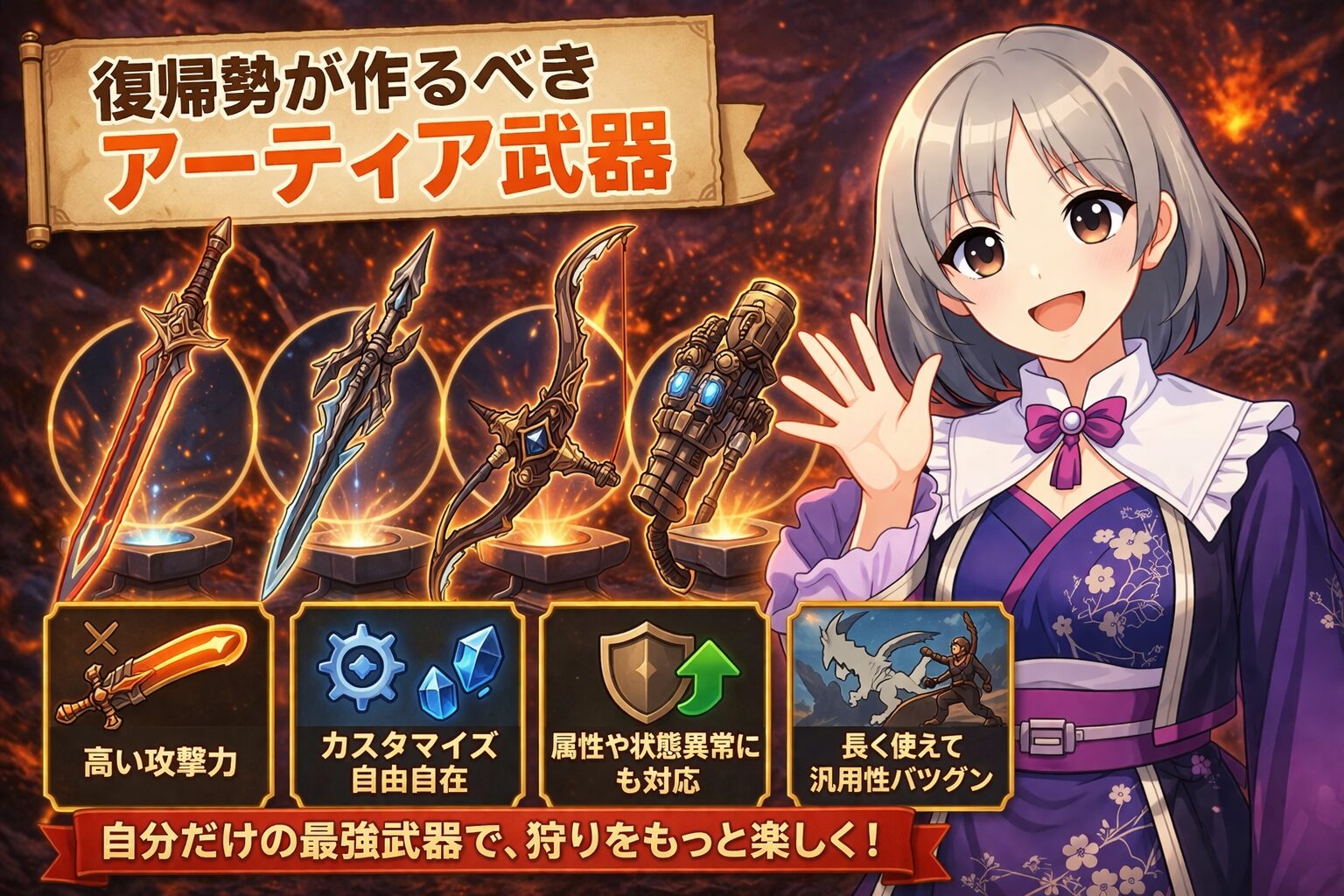 復帰勢が作るべきアーチヒア武器を解説しているハンター