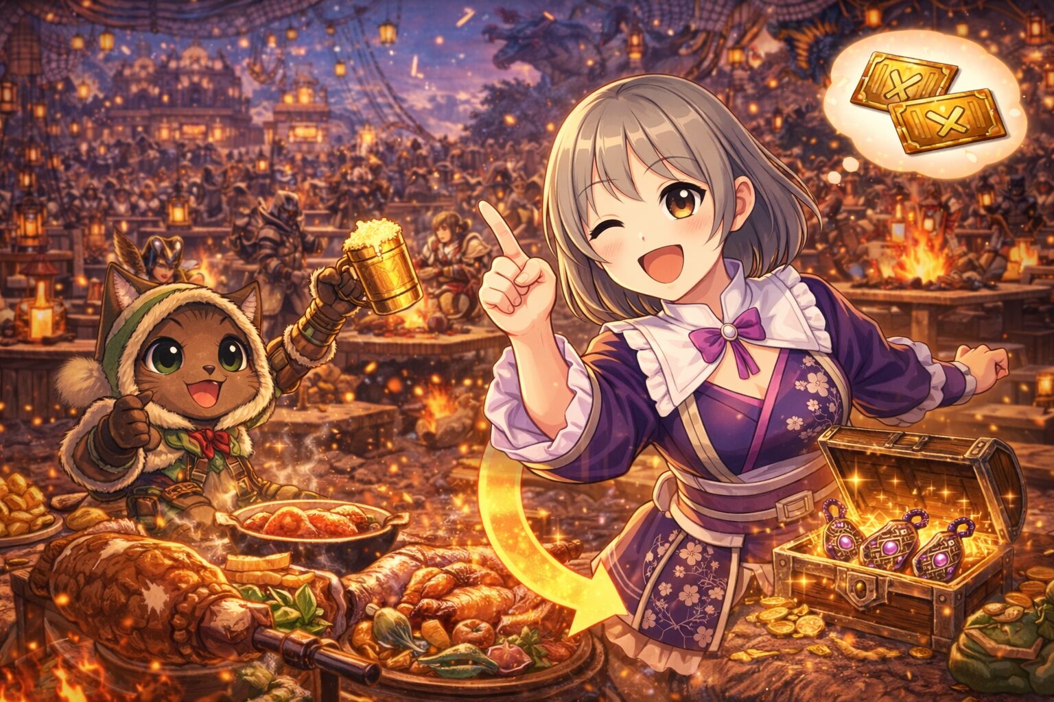 大集会場と食事券の集め方を解説しているハンター