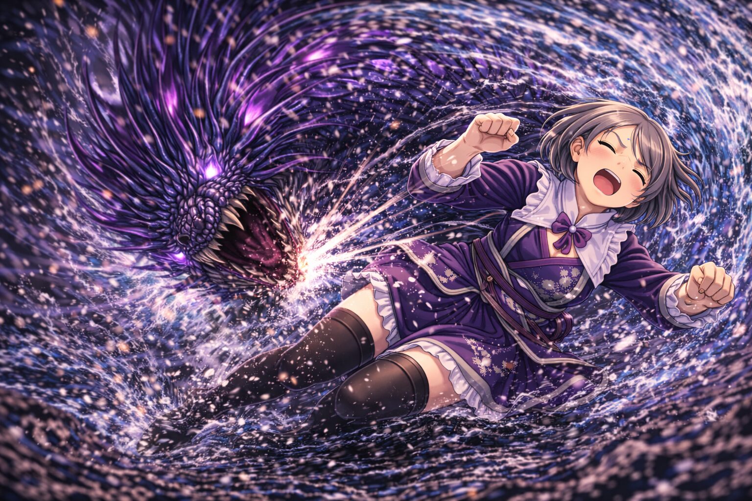 回転タックルを喰らうハンター