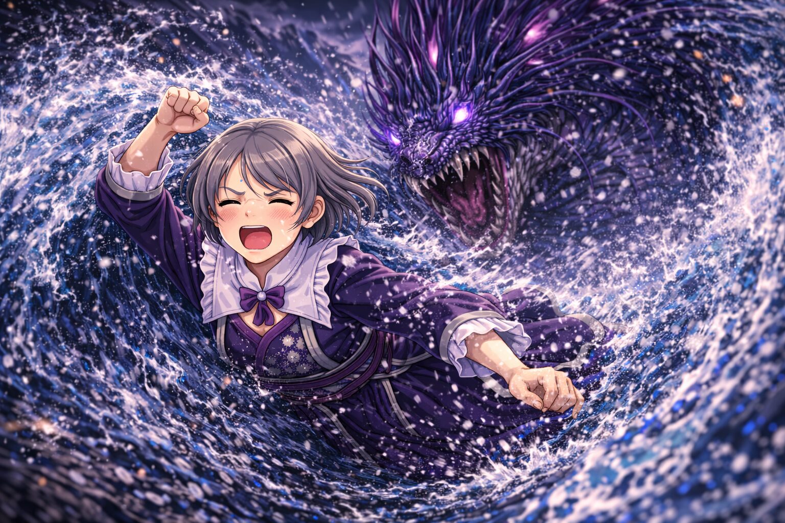 津波攻撃を受けてしまうハンター