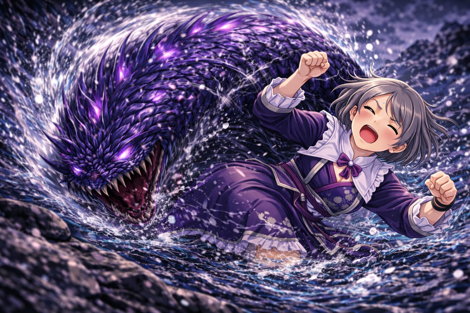 回転タックルを喰らうハンター