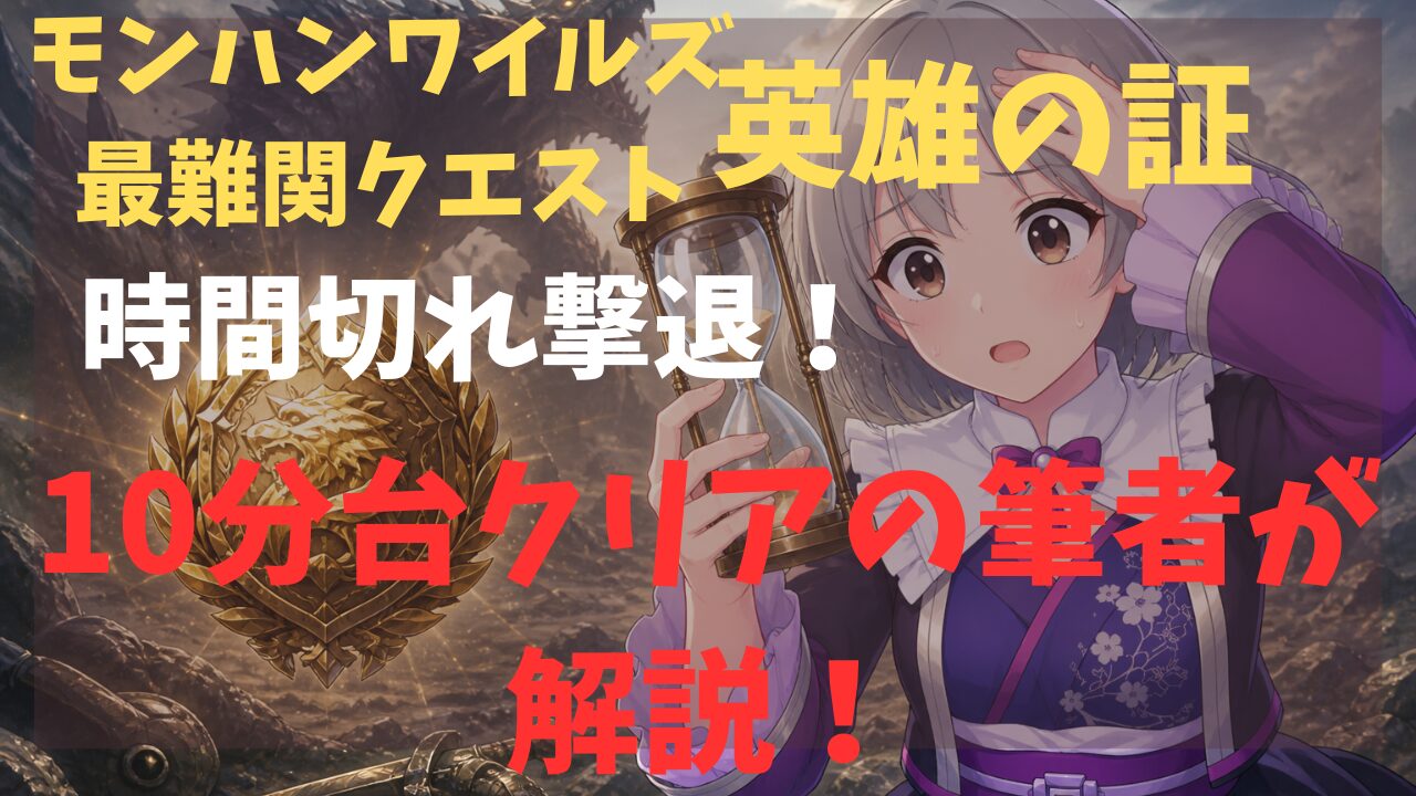 モンハンワイルズ最難関クエスト英雄の証で時間切れする人必見！10分台でクリアできる筆者がクエストクリアできる方法を解説！