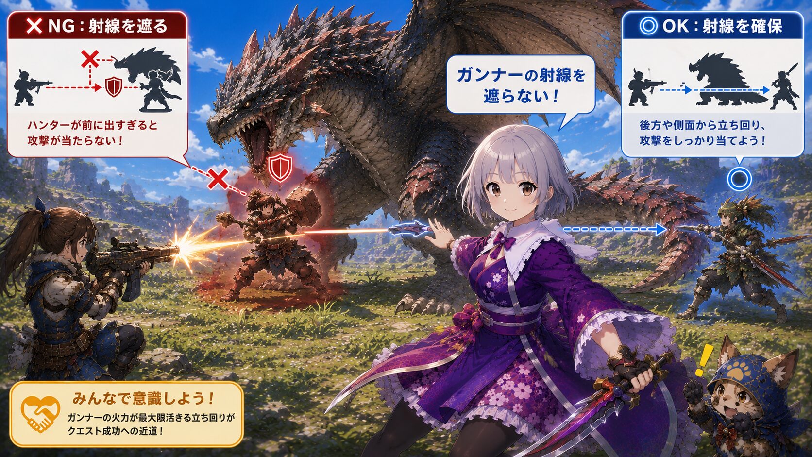 ガンナーの射線を遮らない