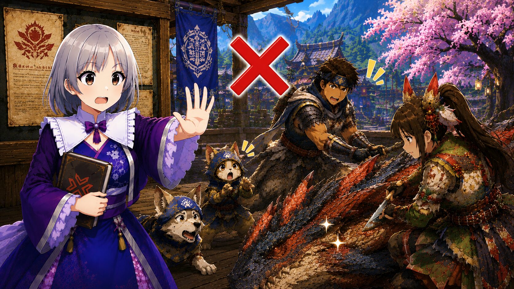 NG② 剥ぎ取り中の味方にモンスターを攻撃しない