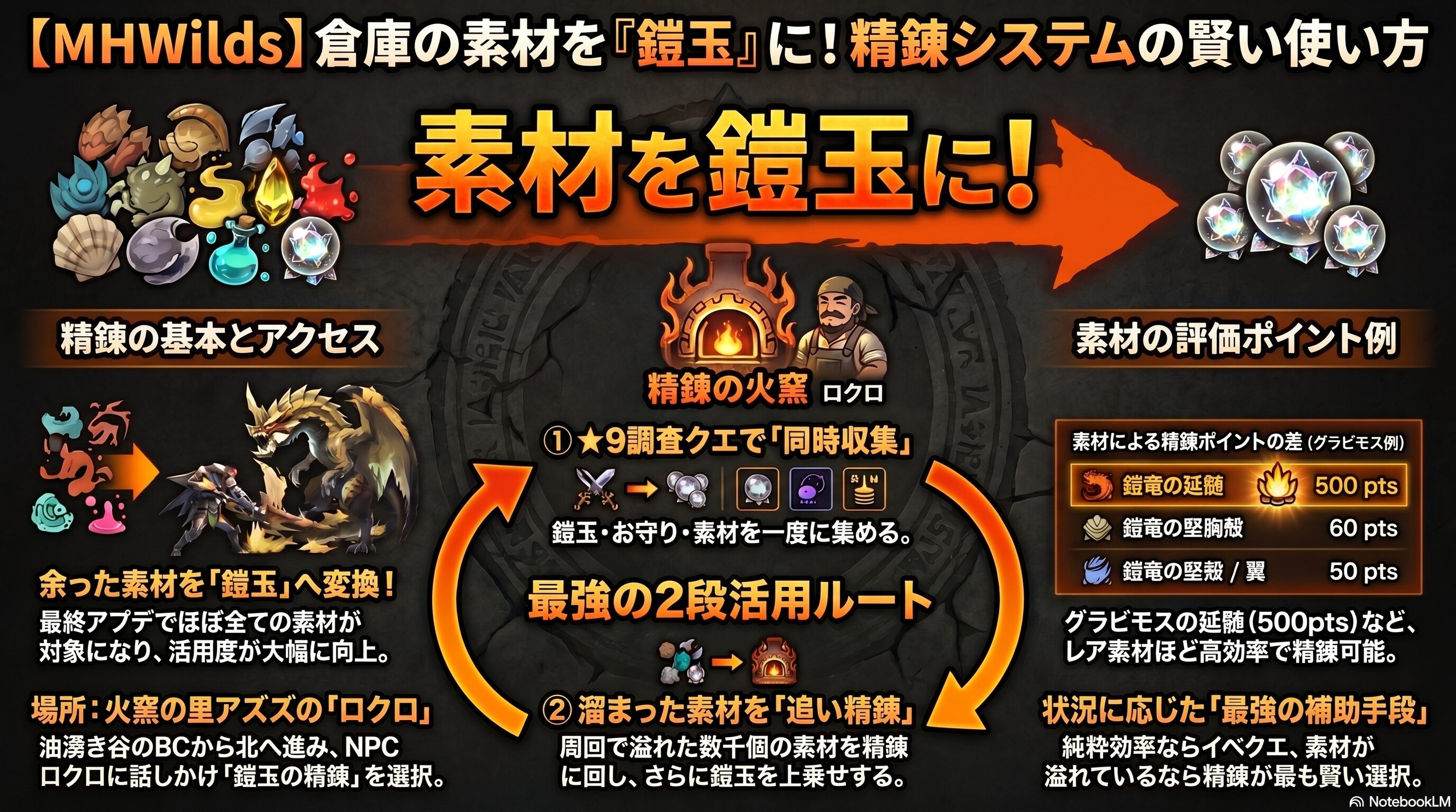 素材を鎧玉へ変換するガイド
