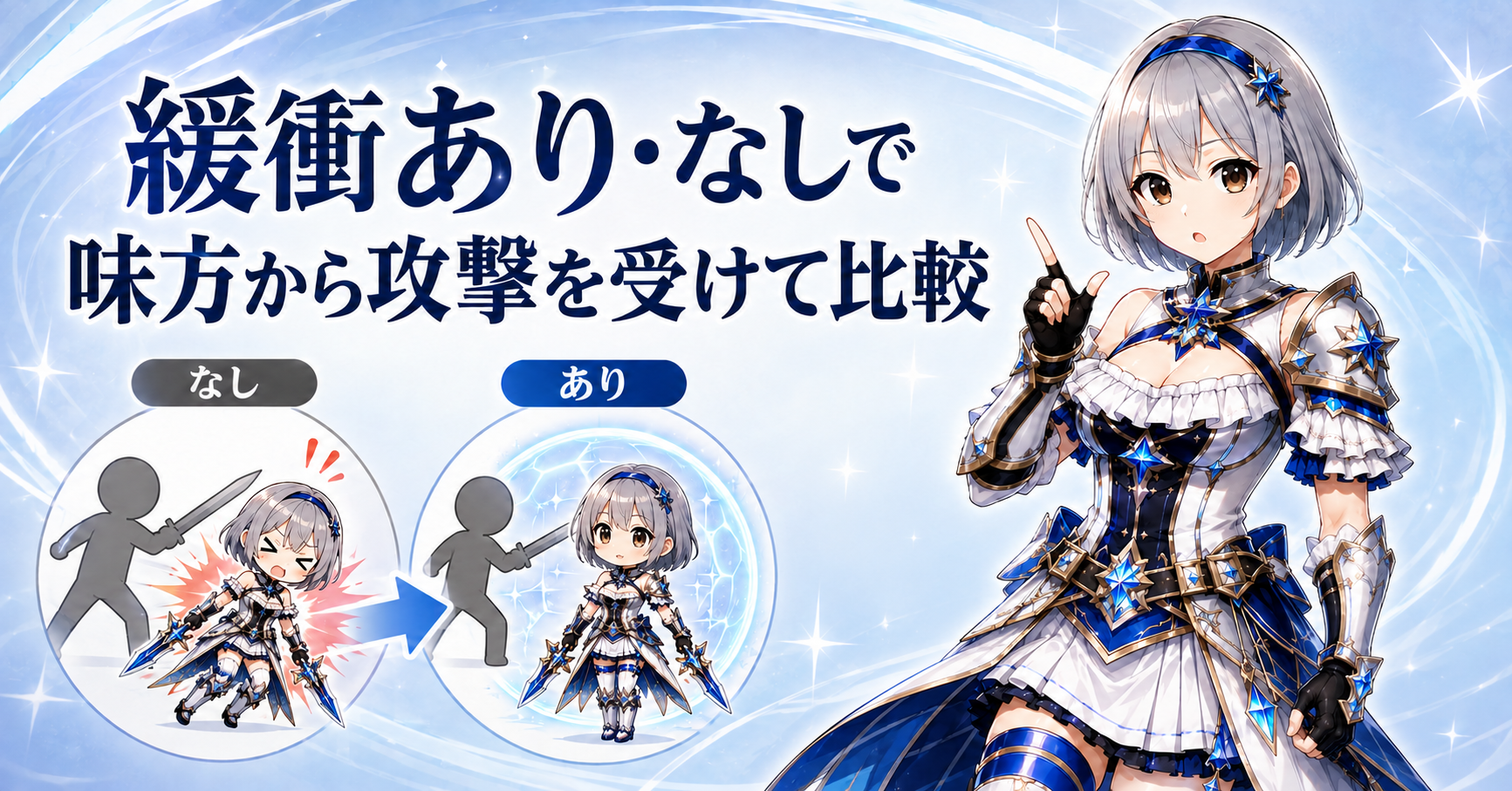 緩衝あり・なしで味方から攻撃を受けて比較